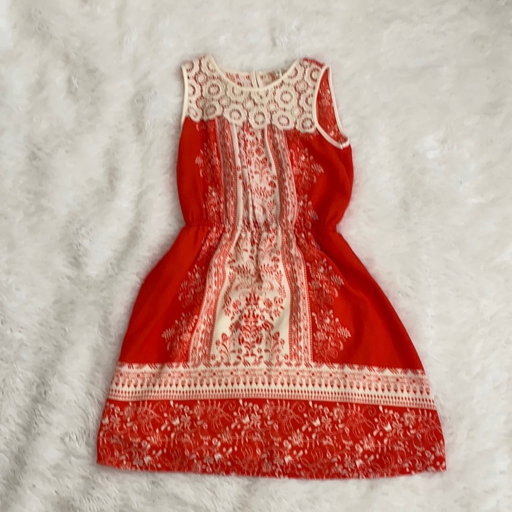 Red and white floral girls dress